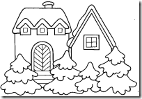 Dibujos para colorear de paisajes nevados y casas de Navidad | Colorear